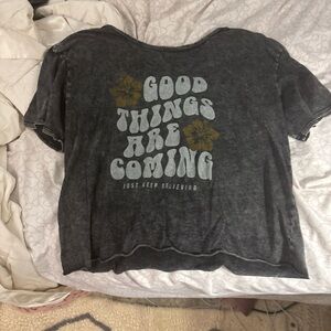 T shirt with good things are coming on it motivation black gray